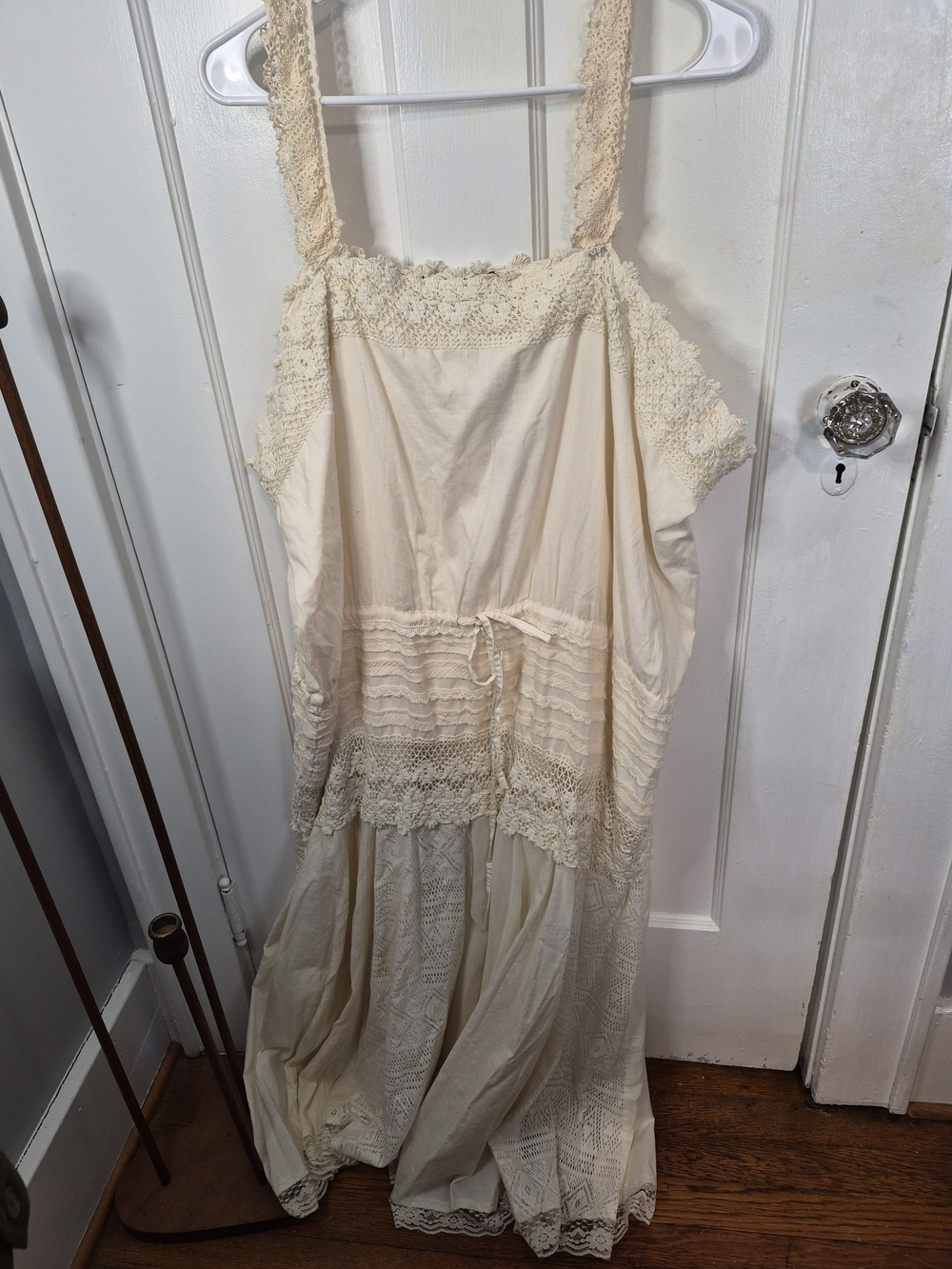 Boho Lace-Trim Cream Maxi Dress